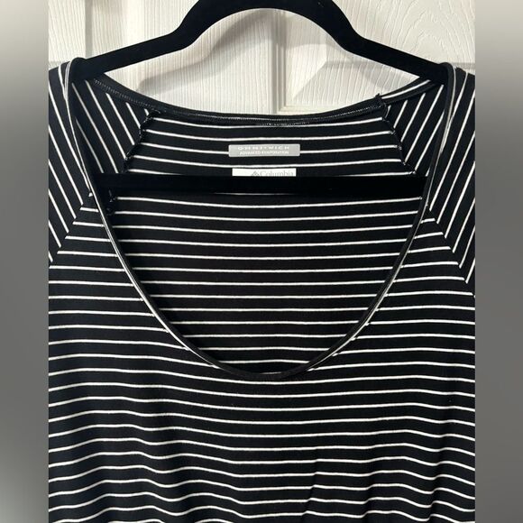 Columbia Cotton Jersey Stretch Black White Stripe Cap Sleeve Sheath Dress Small - Picture 3 of 7